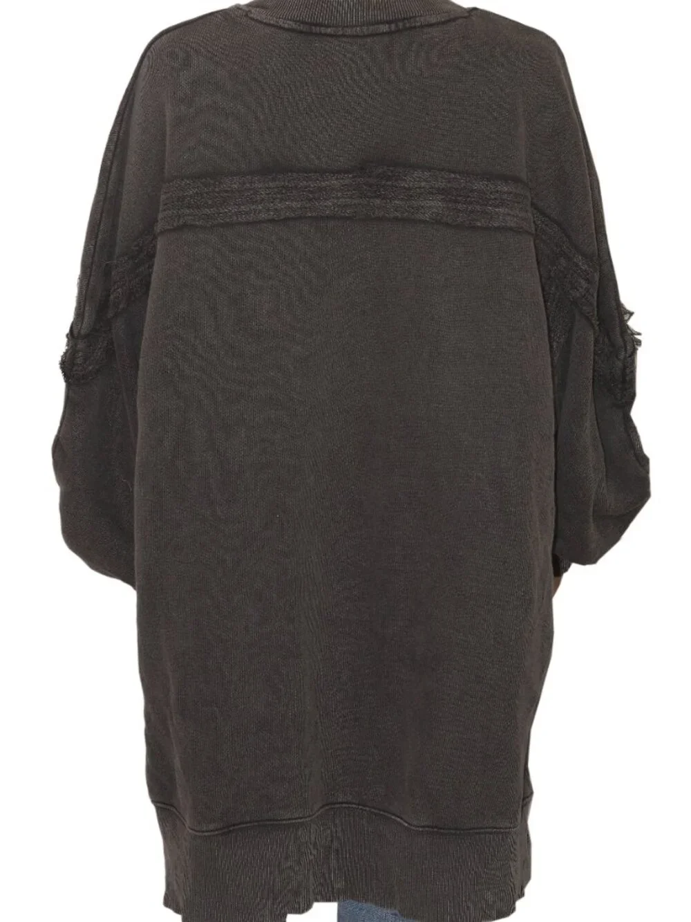 Free People Taylor Sweatshirt Tunic Top Oversized Black Pocket Pullover L